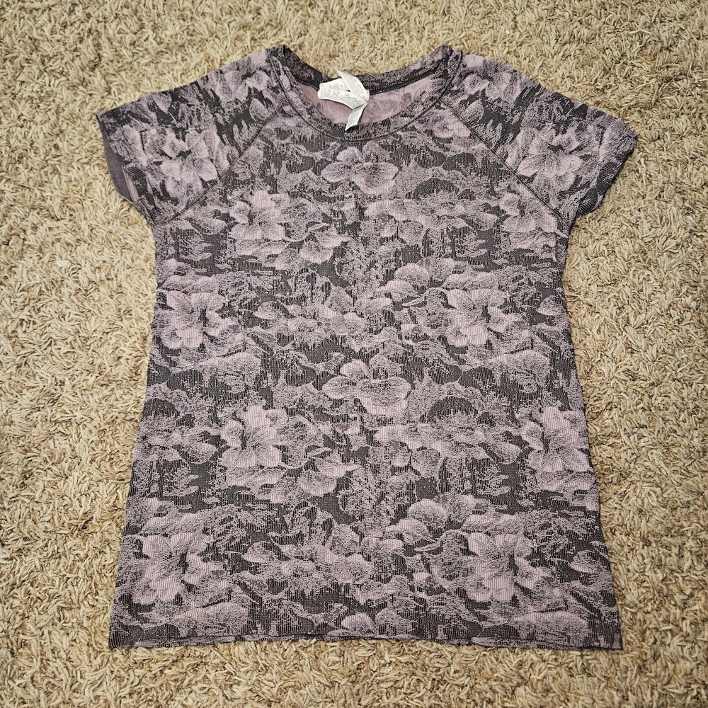 Athleta Momentum Tee Purple Floral Women's Activewear T-Shirt Size Medium